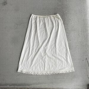 80s vintage cream satin silky slip skirt with lace details | size s/m